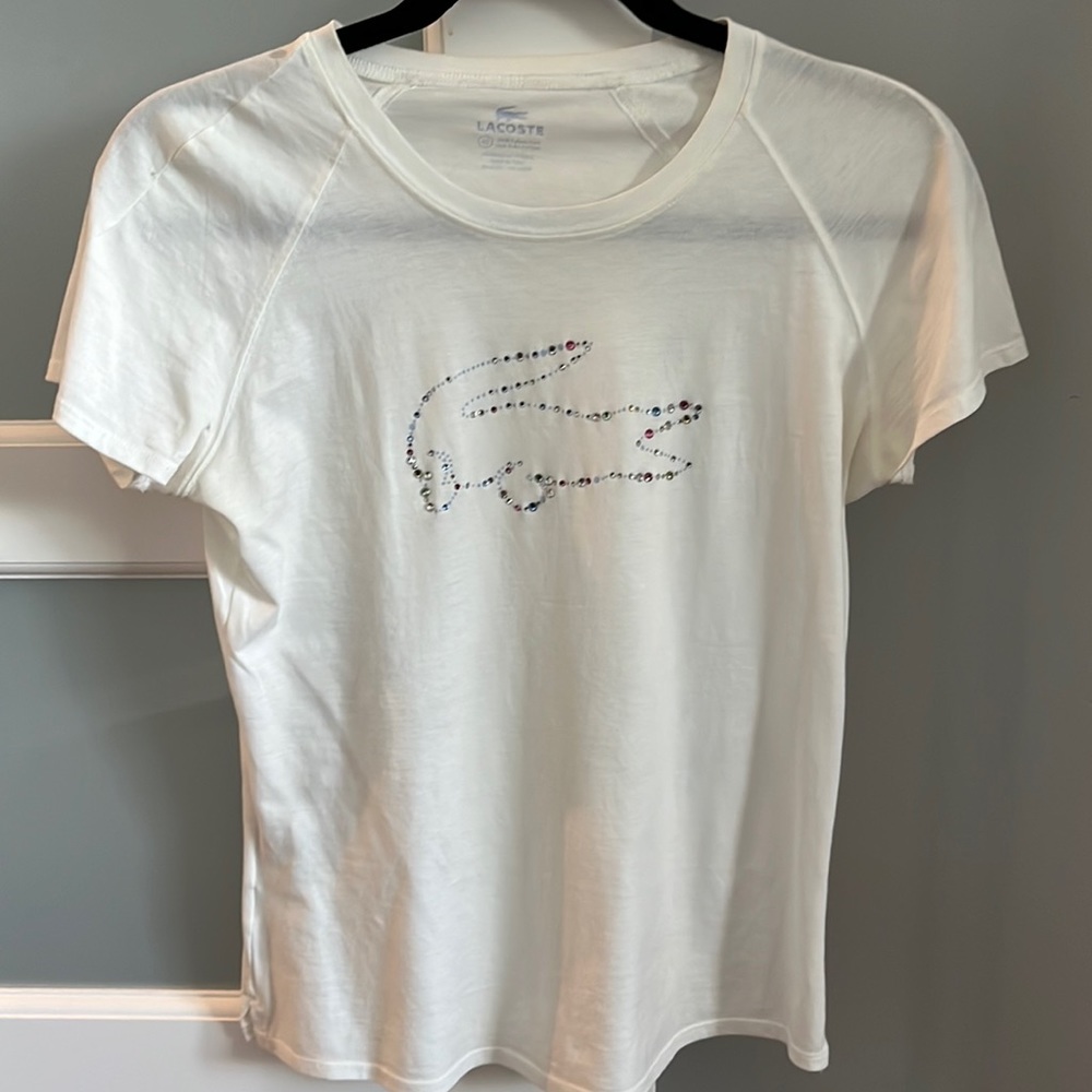 Pima Cotton Lacoste T-shirt with bedazzled croc logo detail.